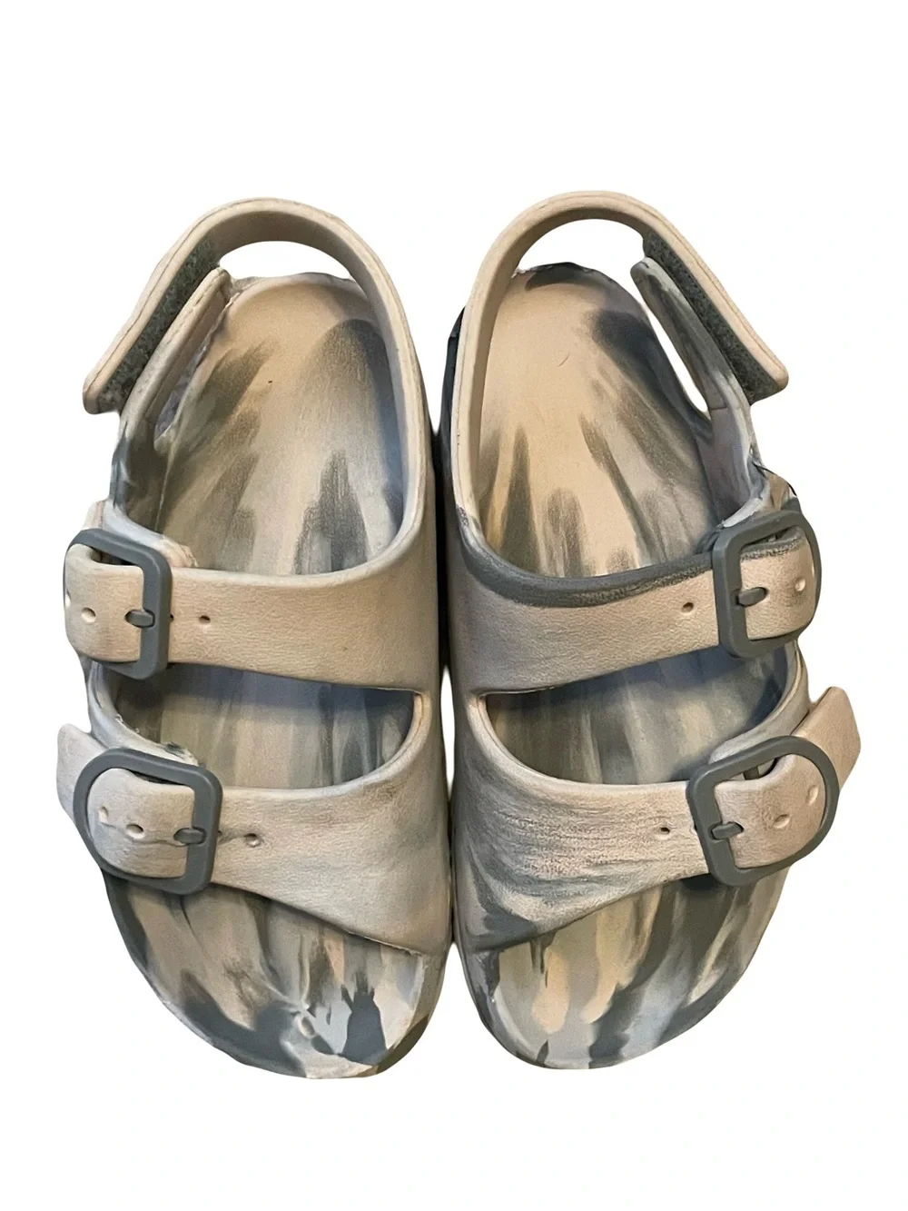 Kids Beige and Gray Velcro Sandals. Toddler size 9-10